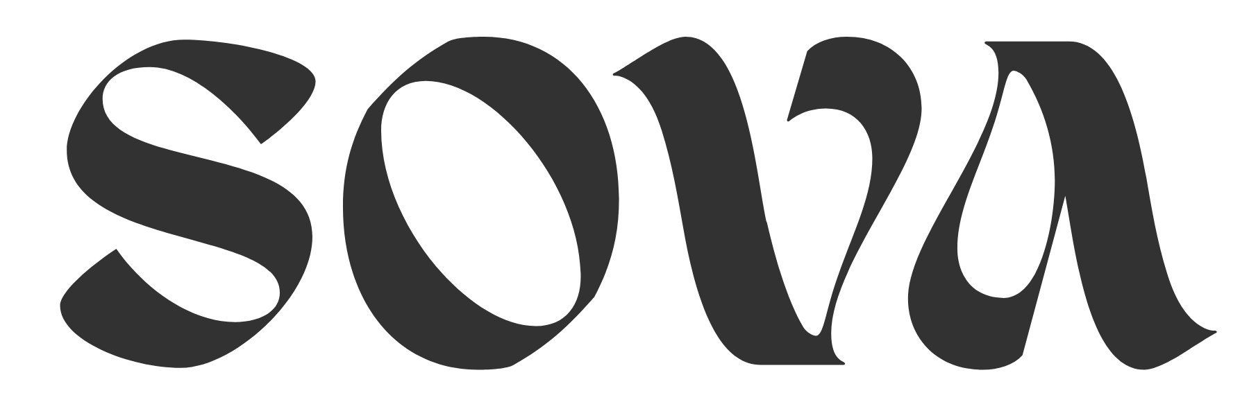 Black 'sova' logo on a white background